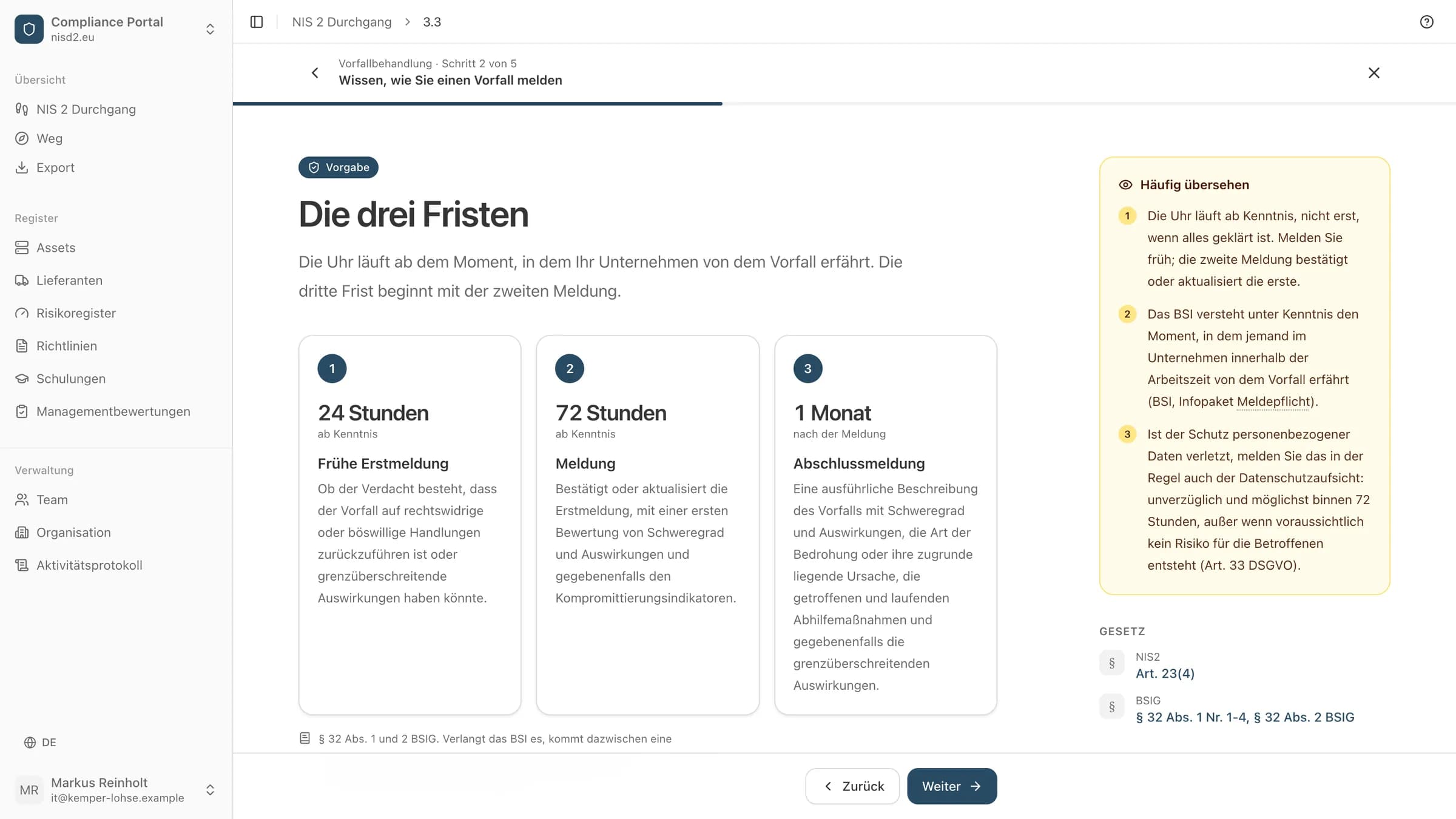 Der Schritt zur Meldung im Durchgang: die drei Fristen